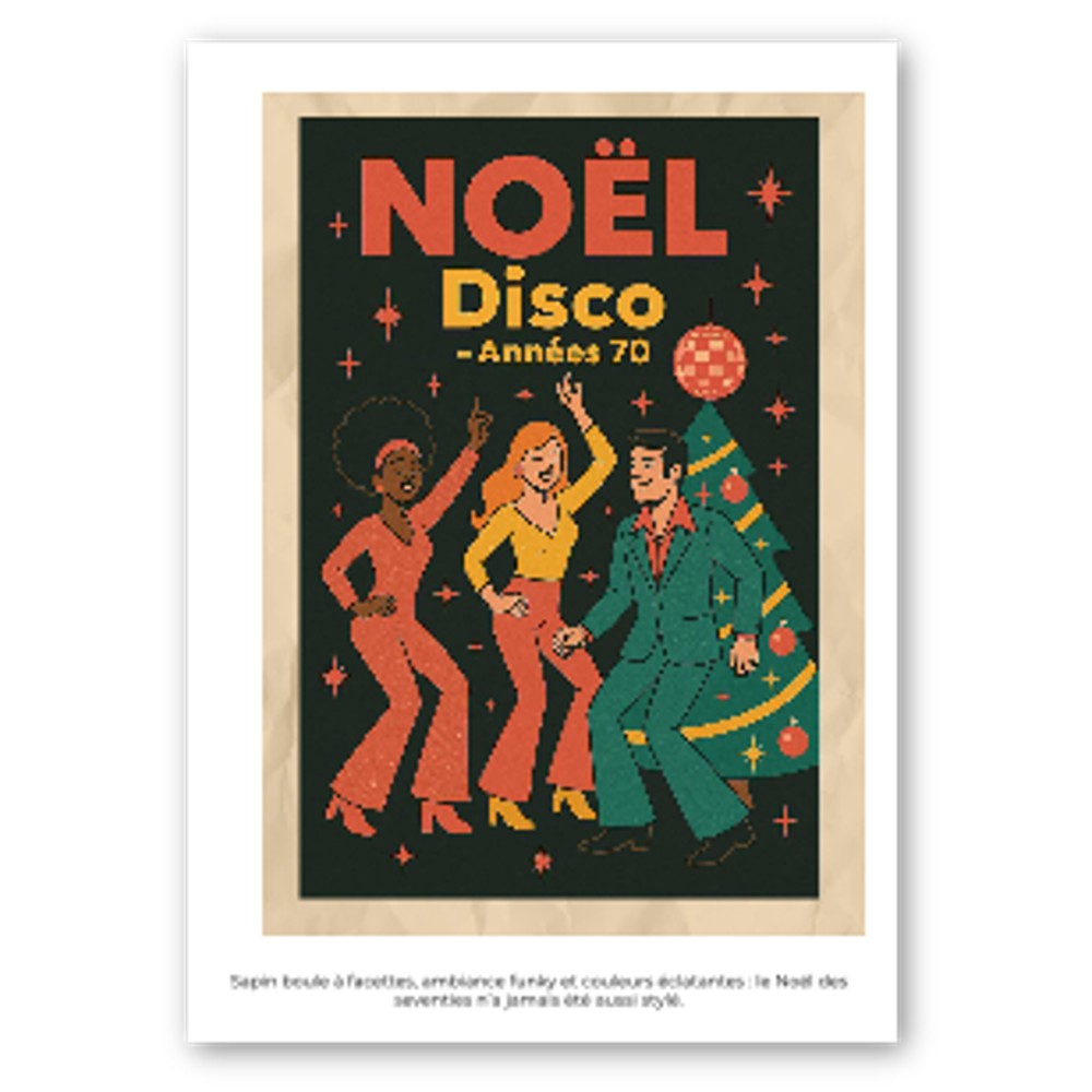 Lot de 10 Cartes  - " Noël Disco – Années 70 " - StudioRetroPop