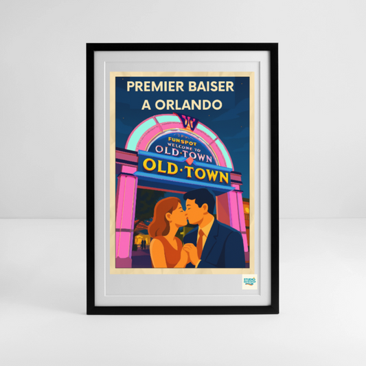 Affiche encadrée Premier baiser à Orlando (50s) Noir Format 50 x 70 CM