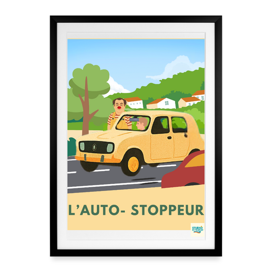 Affiche encadrée l'Auto-Stoppeur - black