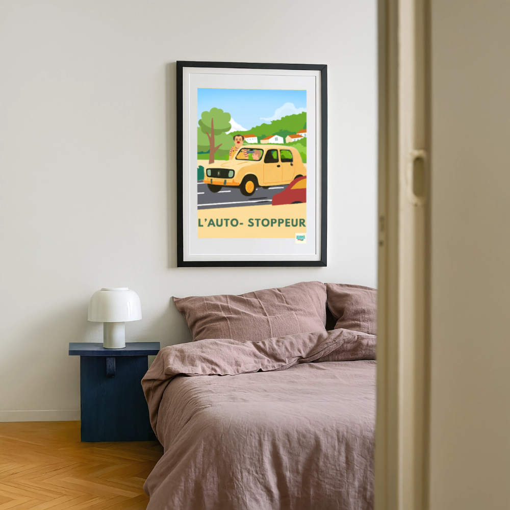 Affiche encadrée l'Auto-Stoppeur - black