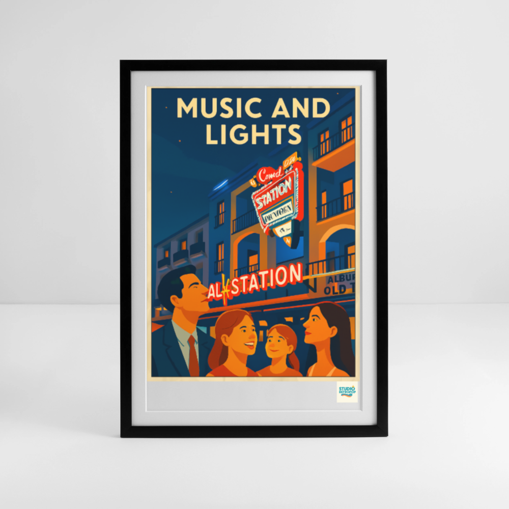 Affiche encadrée music and lights (50s) - black