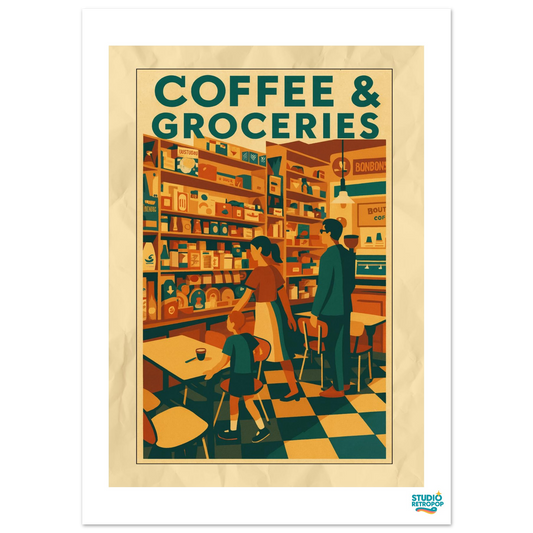 Affiche  "Coffee & Groceries" – L’ambiance rétro des commerces d’antan - StudioRetroPop