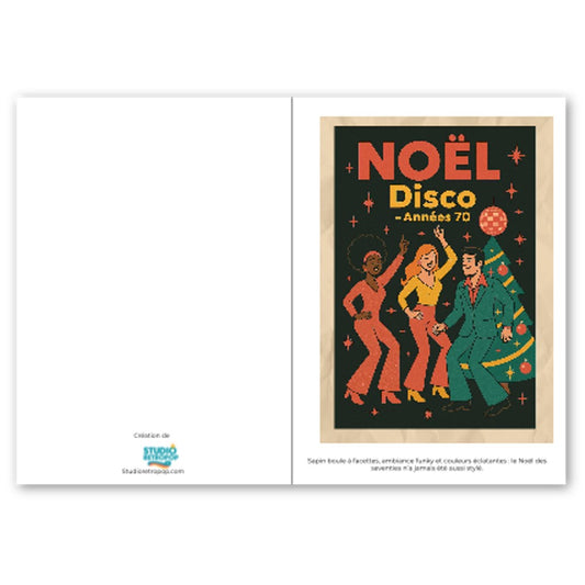 Lot de 10 Cartes  - " Noël Disco – Années 70 " - StudioRetroPop
