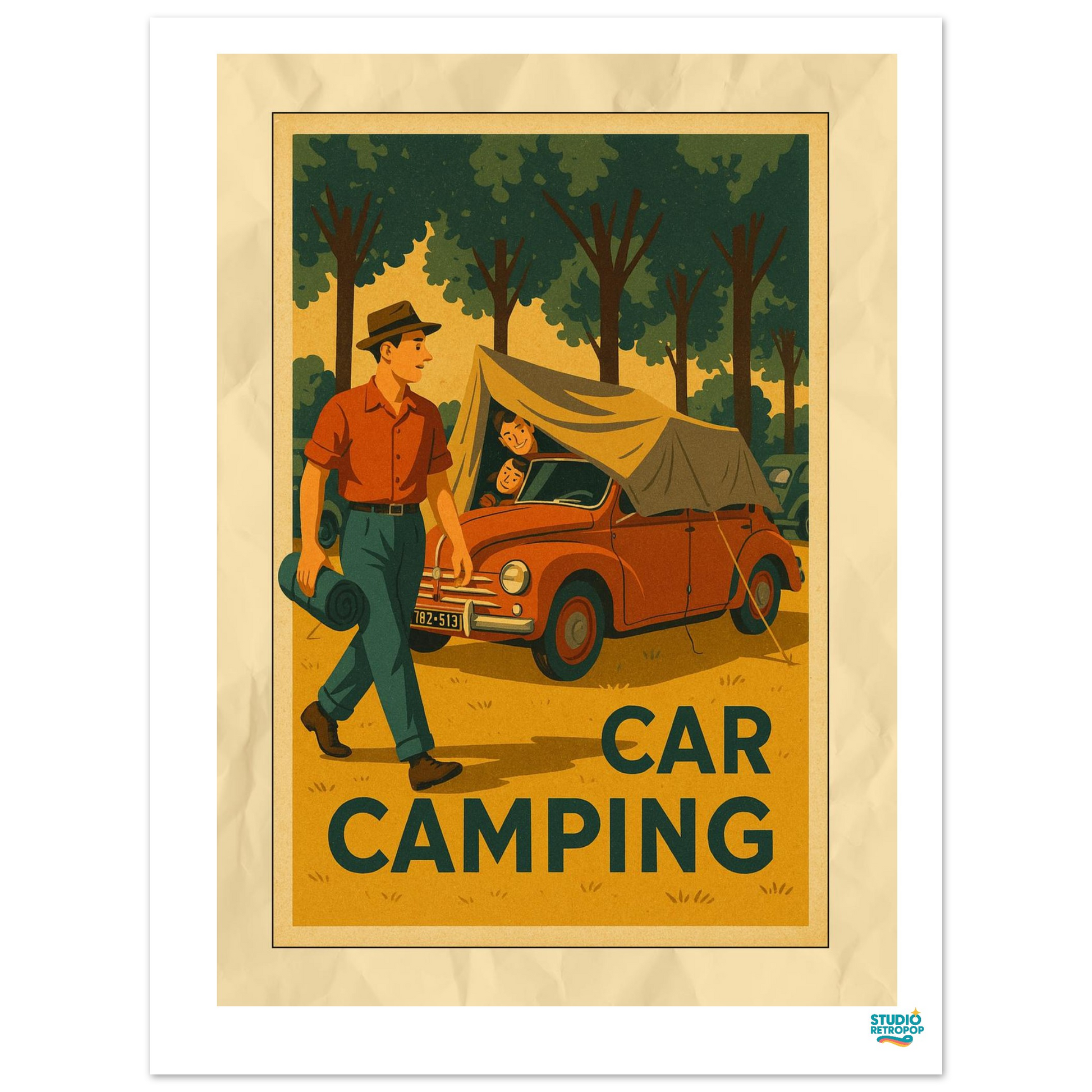 Affiche « Car Camping » – L’aventure rétro en pleine nature - StudioRetroPop
