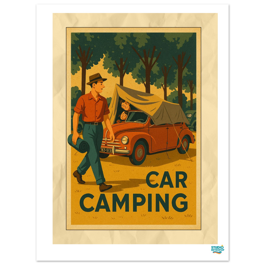Affiche « Car Camping » – L’aventure rétro en pleine nature - StudioRetroPop