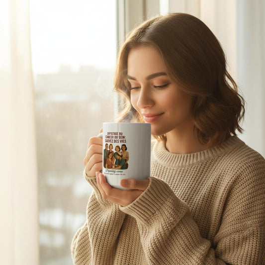 Tasse "Dépistage du cancer du sein : Sauvez des vies"  en céramique blanc - StudioRetroPop