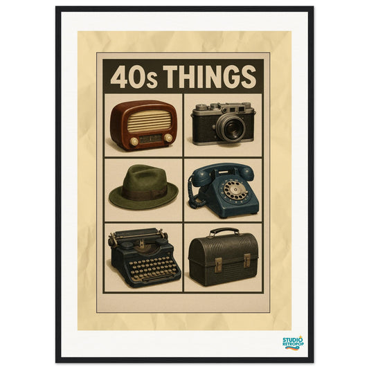 Affiche encadrée " 40s THINGS"» – L’essence des années 40 en un coup d’œil - StudioRetroPop