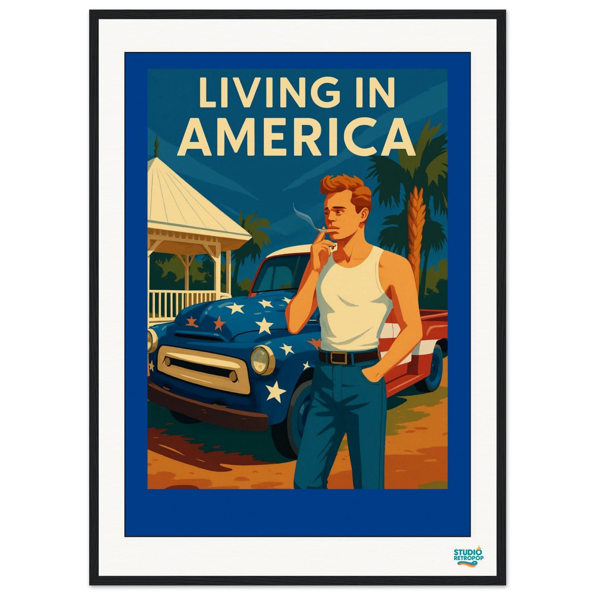 Affiche  encadrée « Living in America » – L’esprit authentique de l’American Dream - StudioRetroPop