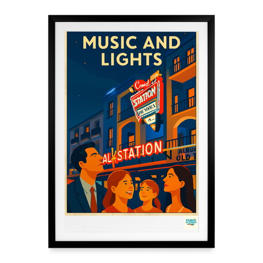 Affiche encadrée music and lights (50s) - black