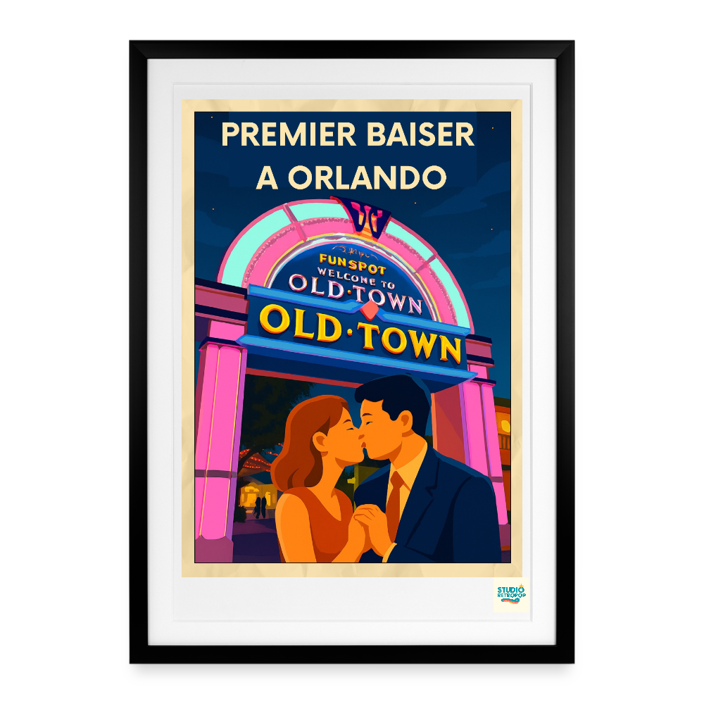 Affiche encadrée Premier baiser à Orlando (50s) - black
