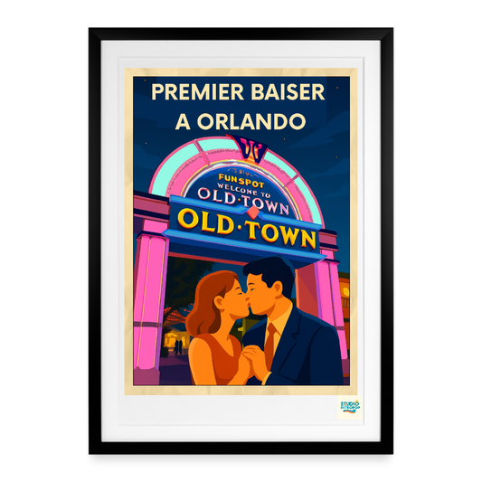 Affiche encadrée Premier baiser à Orlando (50s) - black