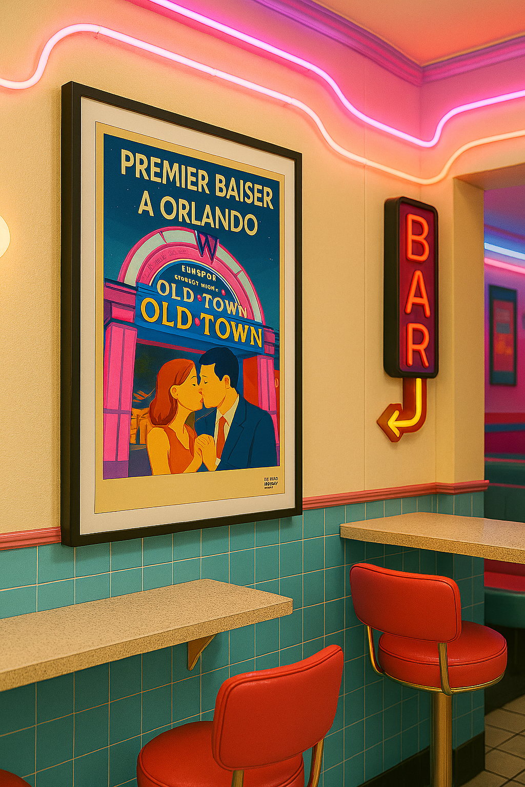 Affiche encadrée Premier baiser à Orlando (50s)