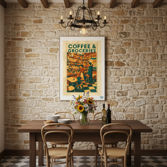 Studioretropop Affiche (70s) Coffee & groceries Format 49 x 69 cm avec cadre by Spreadconnect