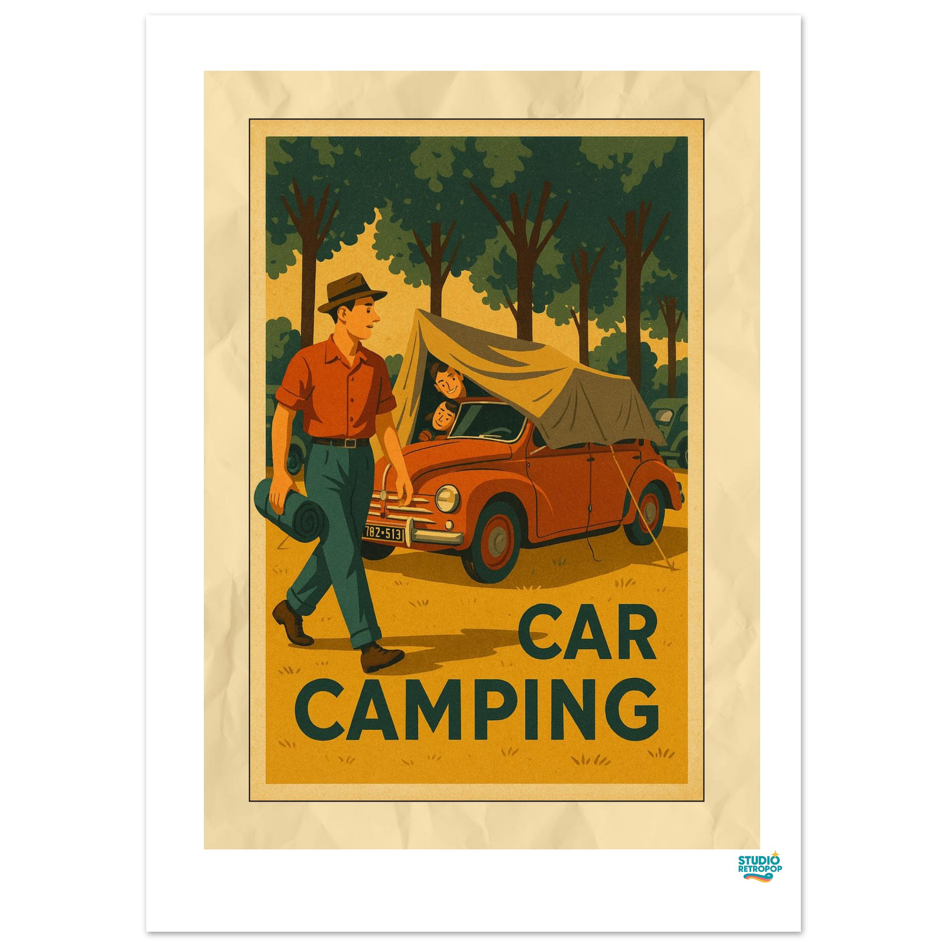 Affiche « Car Camping » – L’aventure rétro en pleine nature - StudioRetroPop