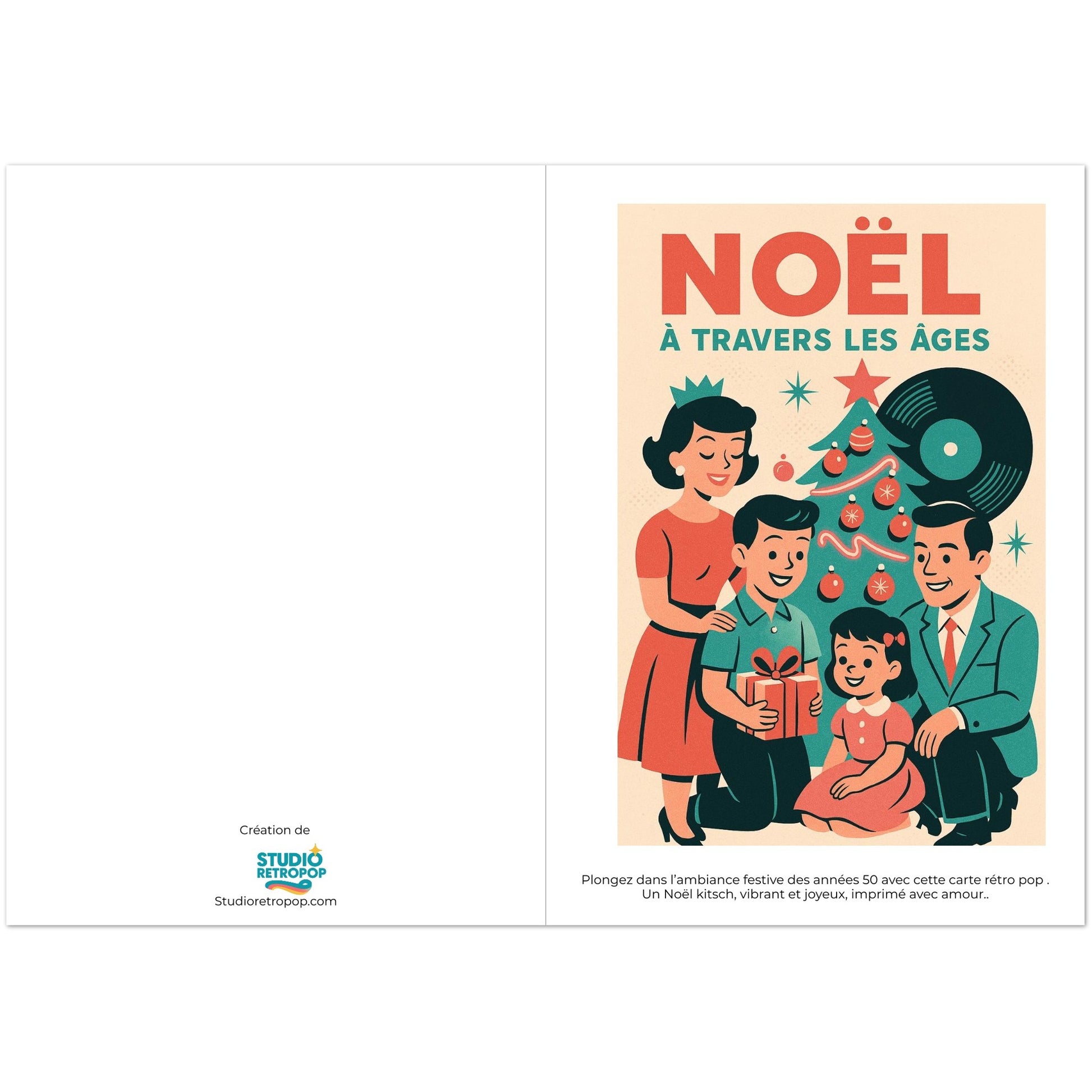 Lot de 10 Cartes  - " Noël Rockabilly – Années 50 " - StudioRetroPop