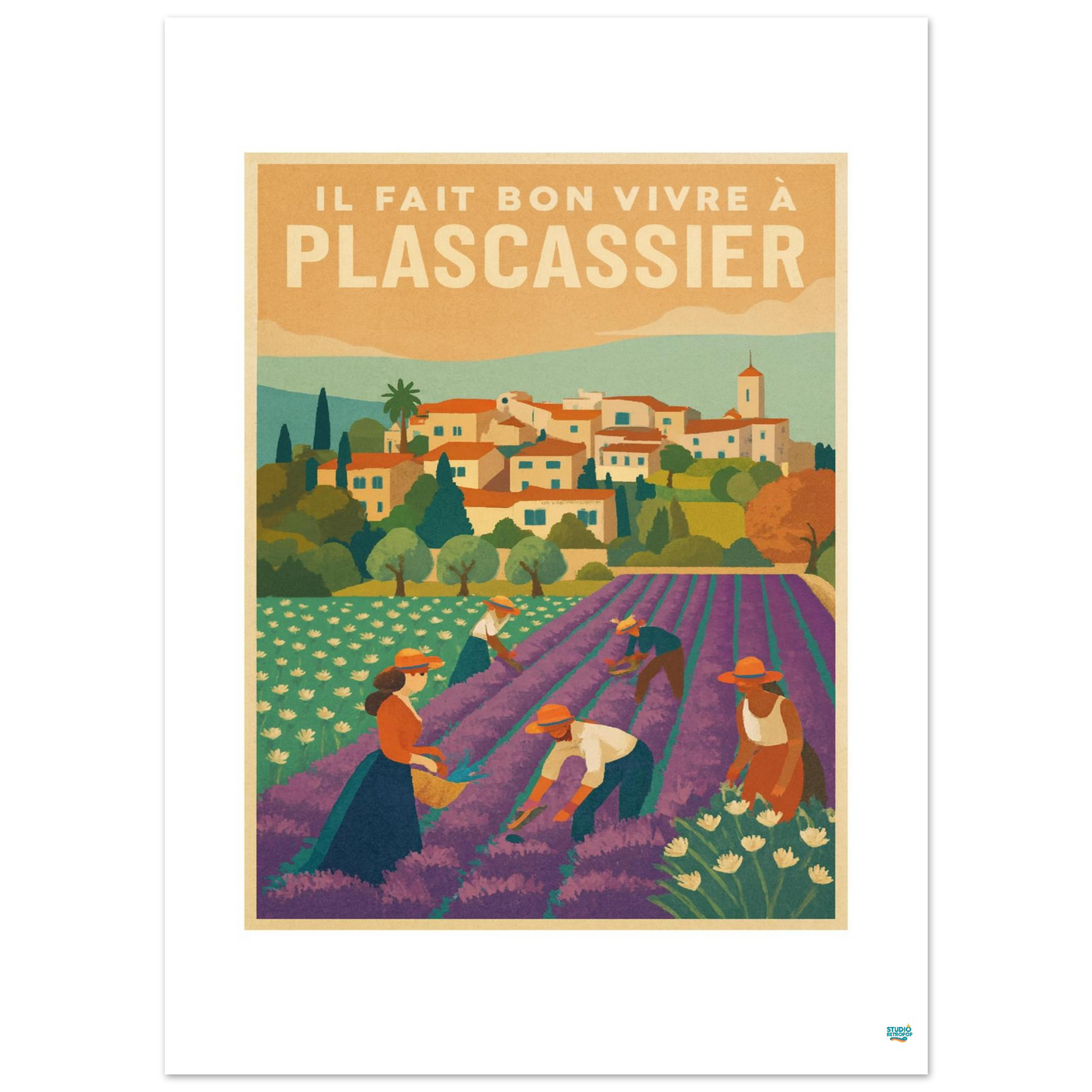 Affiche « Il Fait Bon Vivre à Plascassier » – L’art de vivre provençal - StudioRetroPop