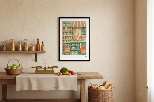 L'épicier du village dans une cuisine rustique