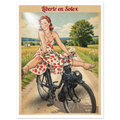 Affiche rétro Liberté en Solex – illustration pin-up années 50 balade champêtre StudioRetroPop