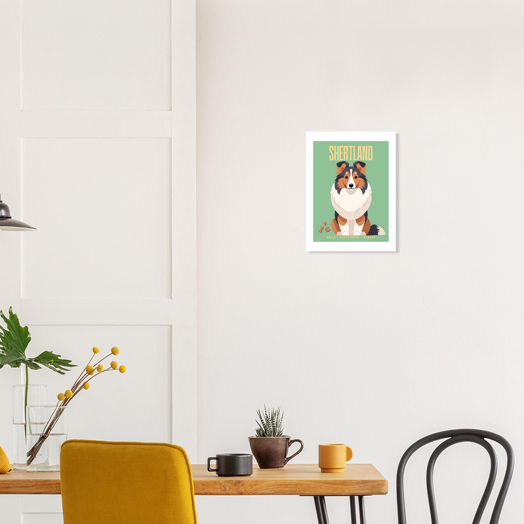 Affiche Shertland–Agile- Affectueux -dévoué - Poster 30 x40 cm - Collection Dogs stories – StudioRetroPop®