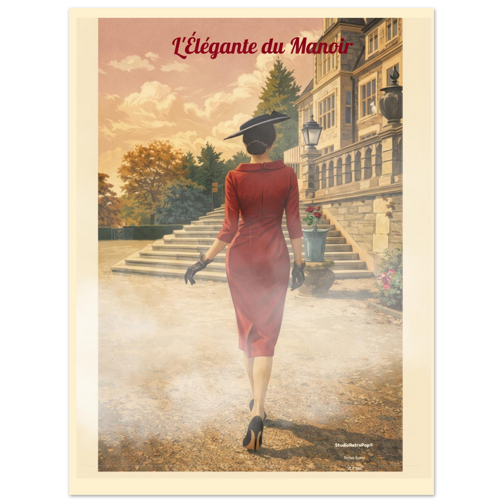 Affiche L'élégante du manoir — Affiche vintage chic – Collection Vintage Stories VS N°005 – StudioRetroPop® – 30x40 cm / 12x16″