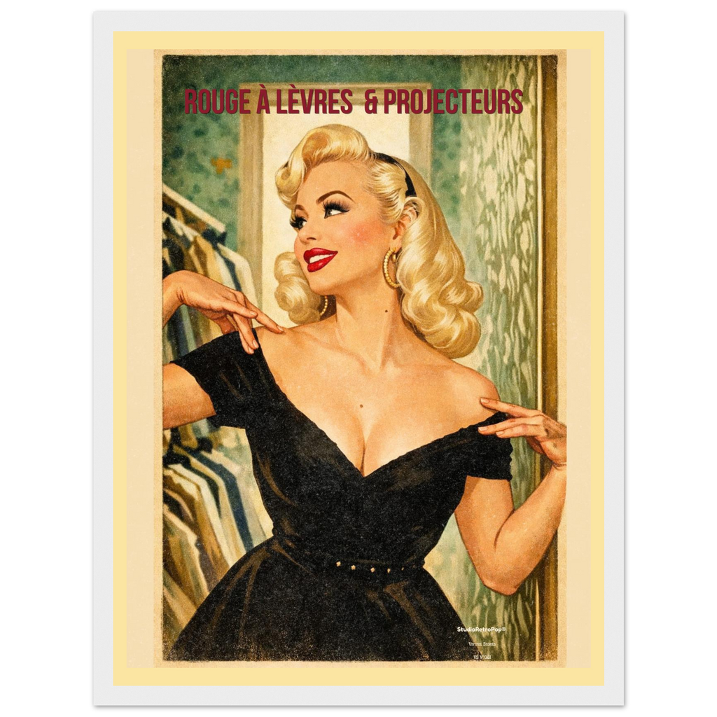 Affiche Rouge à lèvres & Projecteurs | Affiche vintage rétro – Collection Vintage Stories VS N°001 – StudioRetroPop® – 30x40 cm / 12x16″