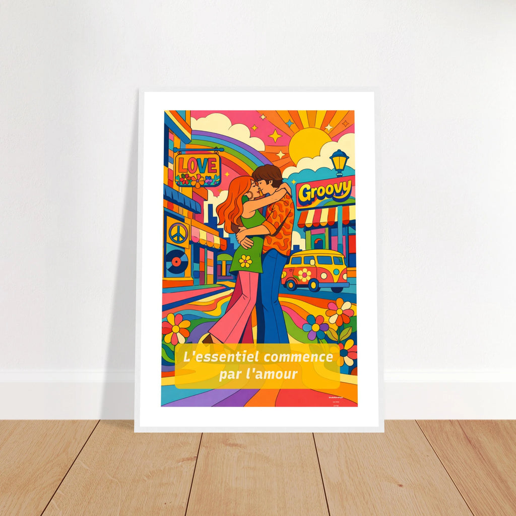 Affiche L'essentiel commence par l'amour - Affiche Colorée - Collection Love Stories LS N°001 - sans cadre ou avec – StudioRetroPop® – 30x40 cm / 12x16″