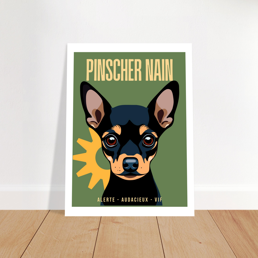 Affiche Pinscher Nain - Alerte - audacieux -vif – Poster 30 x40 cm - Collection Dogs stories – StudioRetroPop®