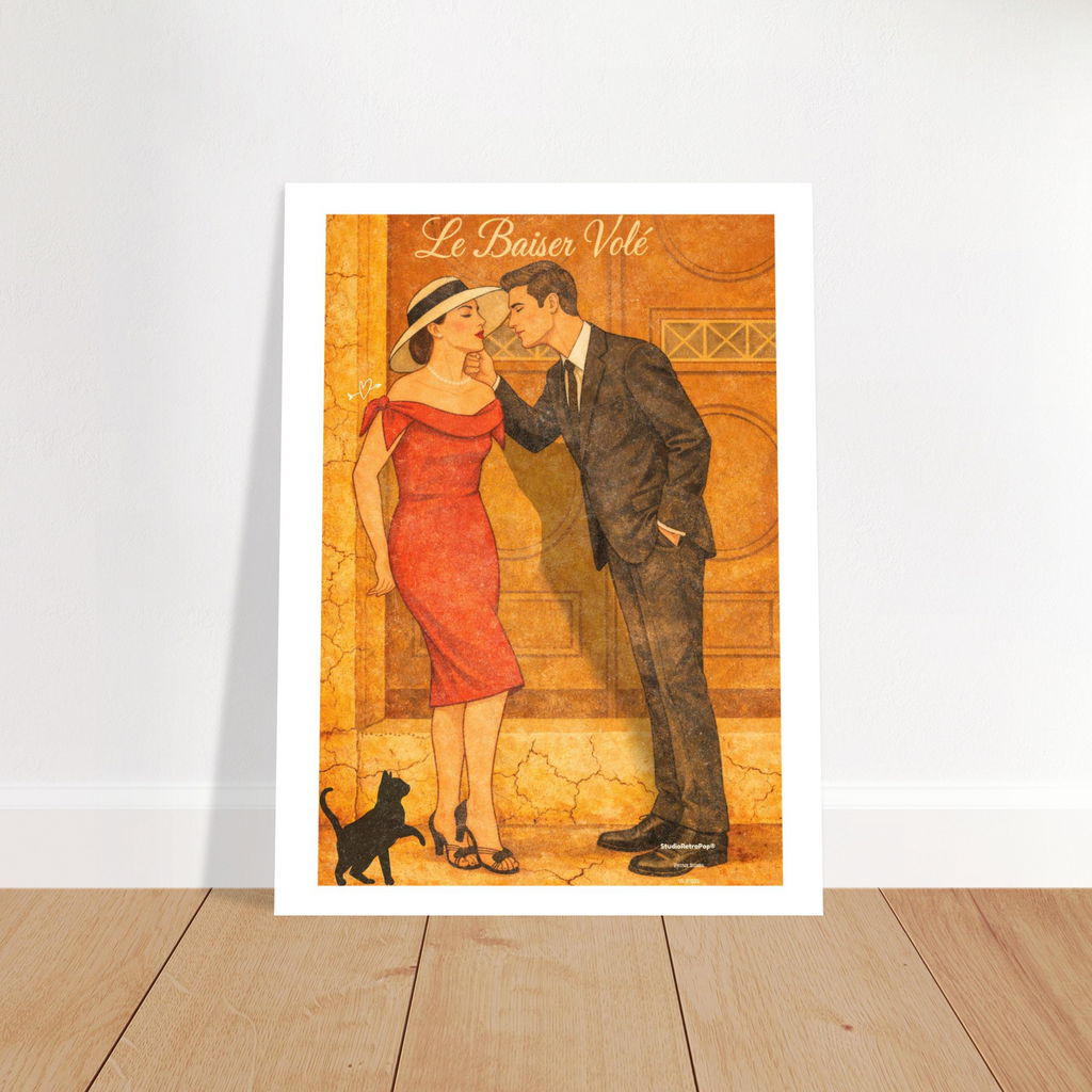 Affiche Le baiser volé  | Affiche rétro romance – Collection Vintage Stories VS N°003 – StudioRetroPop® – 30x40 cm / 12x16″