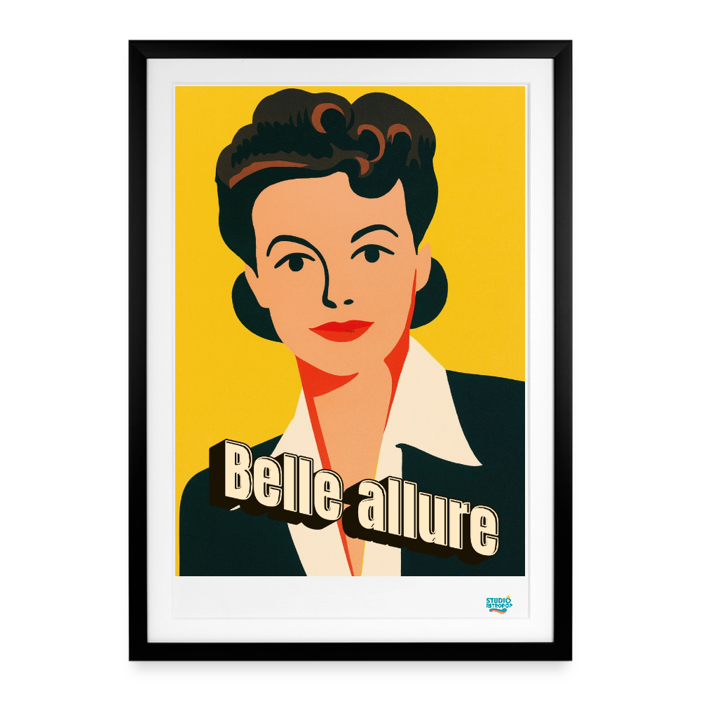 Affiche Belle allure Années 50 + 49 × 69 cm avec cadre - Art Rétro Pop - noir