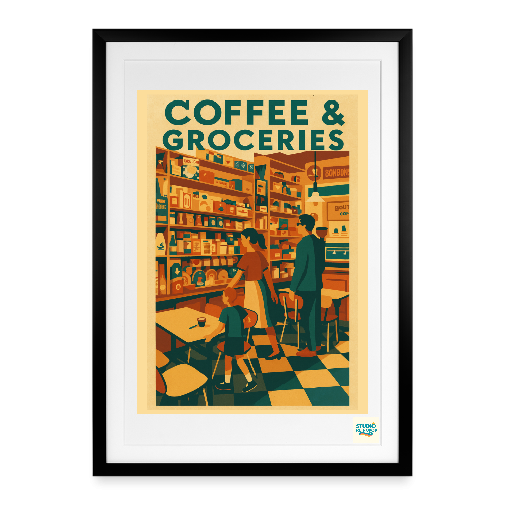 Studioretropop Affiche (70s) Coffee & groceries Format 49 x 69 cm avec cadre