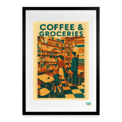 Studioretropop Affiche (70s) Coffee & groceries Format 49 x 69 cm avec cadre