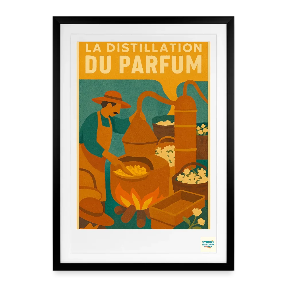 Studioretropop Affiche (80s) La distillation du Parfum - Format 49 x 69 cm avec cadre