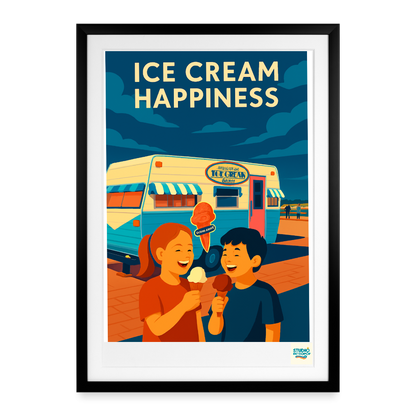 Studioretropop Affiche 60s Ice cream hapiness - Format 49 x 69 cm avec cadre