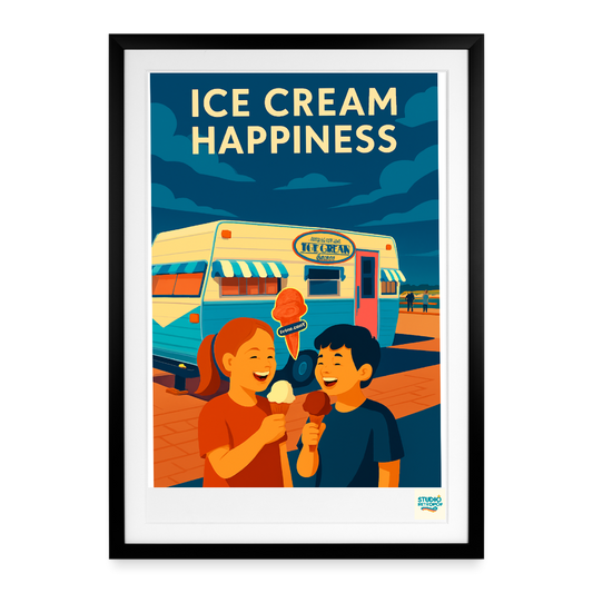Studioretropop Affiche 60s Ice cream hapiness - Format 49 x 69 cm avec cadre