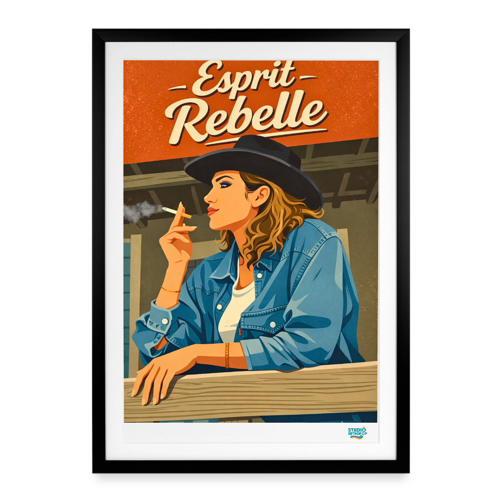 Affiche Esprit Rebelle Années 90 -49 × 69 cm avec cadre - Art Rétro Pop - noir