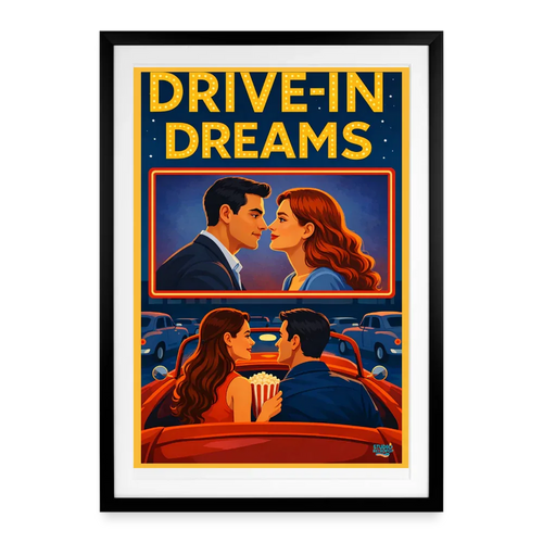 Affiche Drive-In Dreams Années 2000 - Format 49×69 cm avec cadre - noir