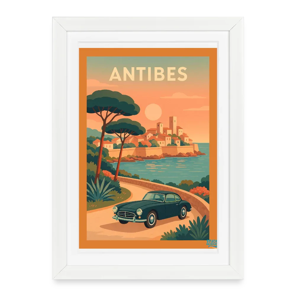 Affiche Antibes Années 60 -27 x 37 cm avec cadre- Art Rétro Pop - StudioRetroPop