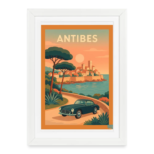Affiche Antibes Années 60 -27 x 37 cm avec cadre- Art Rétro Pop - StudioRetroPop