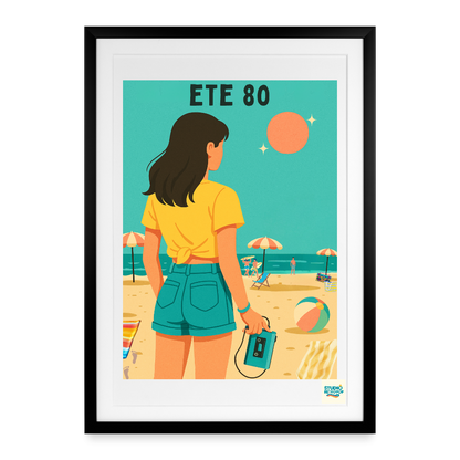 Affiche 80s Eté 80 - Format 50 X 70 CM encadrée Noir