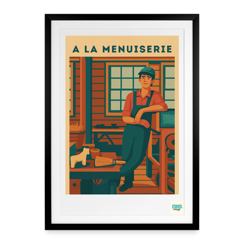 Affiche 40s À la menuiserie - Format 49 x 69 cm encadrée Noir - noir