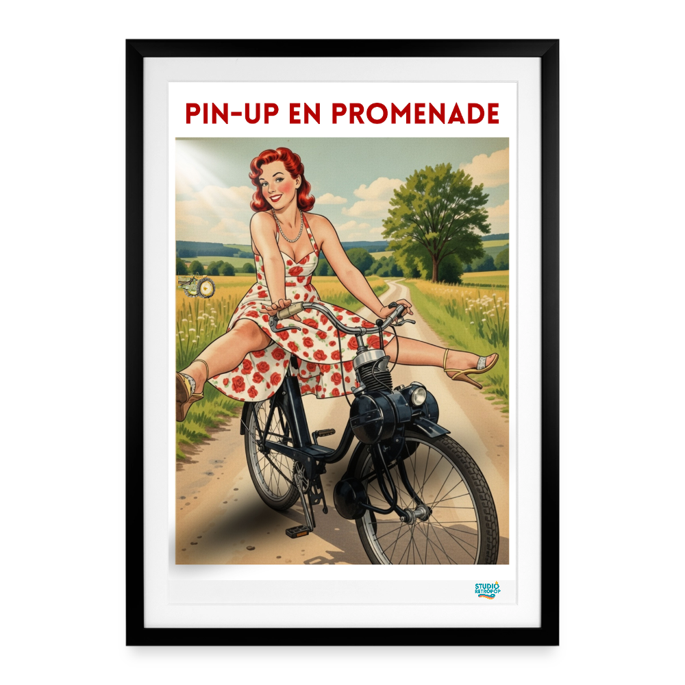 Affiche Pin-Up en promenade Année 60 49 × 69 cm avec cadre - noir