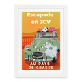 Affiche vintage Escapade en 2 CV à Grasse Années 2000 - Format 27×37cm encadrée blanc