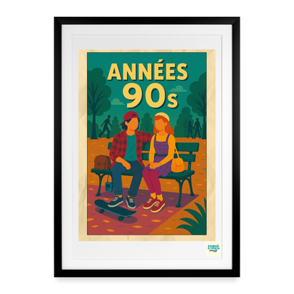 Studioretropop Affiche (90s) Sur le banc des souvenirs- Format 49 x 69cm avec cadre