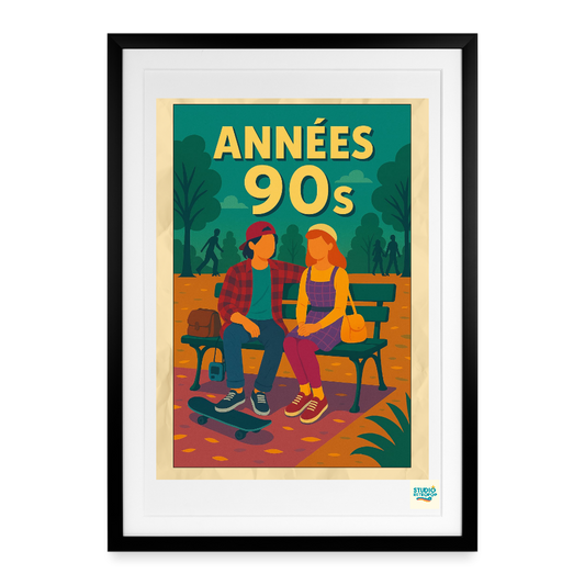Studioretropop Affiche (90s) Sur le banc des souvenirs- Format 49 x 69cm avec cadre