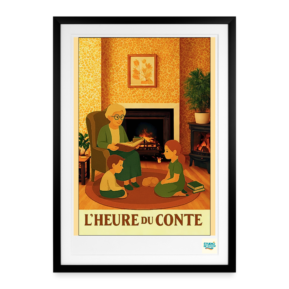 Studioretropop Affiche (2000 et +) Heure du Conte - Format 49 x 69 cm avec cadre