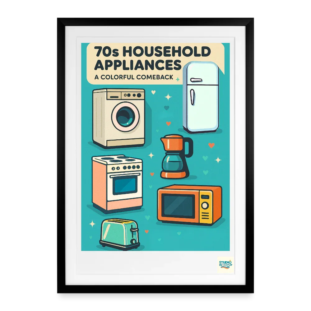 Affiche vintage Électroménager Années 70 - Format 49×69cm encadrée noir