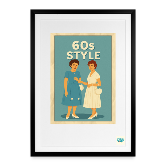 Affiche 60s La mode des années 1960 - Format 50 x 70cm encadrée Noir - noir