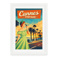Affiche Cannes Vintage Années 60 - 27 x 37 cm avec cadre- Art Rétro Pop - blanc
