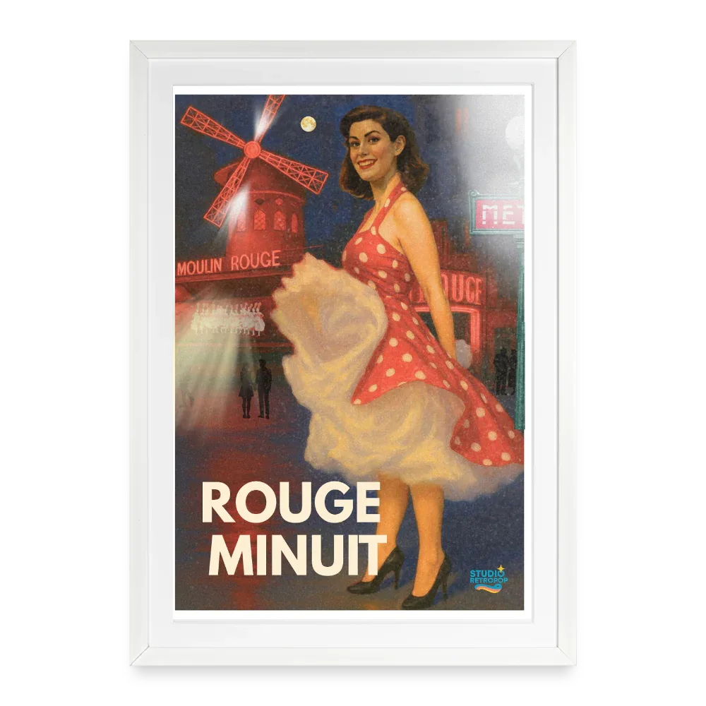 Affiche Rouge Minuit  Années 80 -  49 x 69 cm avec cadre-Art Rétro Pop - blanc