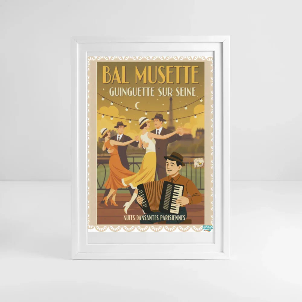 Affiche   Années 80 -  Nuits dansantes Parisiennes 49 x 69 cm avec cadre-Art Rétro Pop - blanc